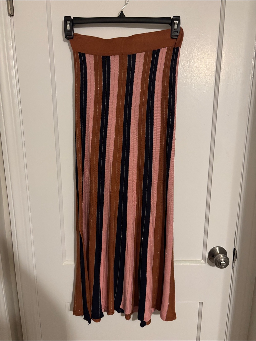 foxiedox Vertical Stripe Maxi Skirt in Rust, Pink & Navy